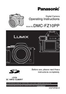 Panasonic Lumix FZ10 manual. Camera Instructions.